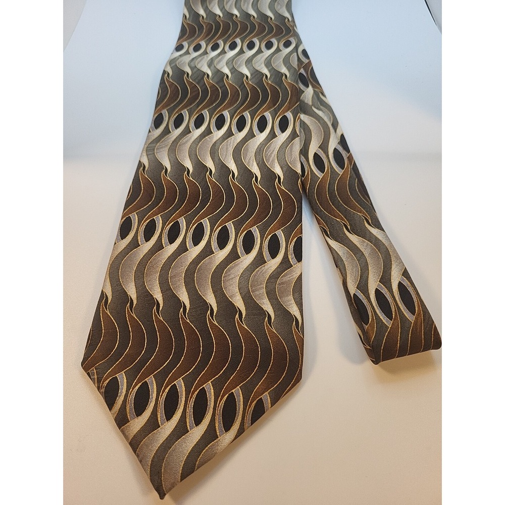 Mosaic Browns And Tan  Geometric Mens Wide Silk Neck Tie Hand Made Groovy